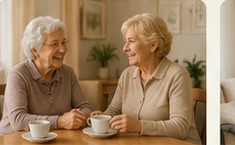 Seniorki podczas rozmowy przy kawie